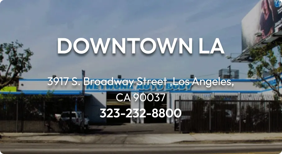 Network Auto Body Downtown LA location at 3917 S. Broadway Street, Los Angeles, CA 90037, offering fast towing and repair services.