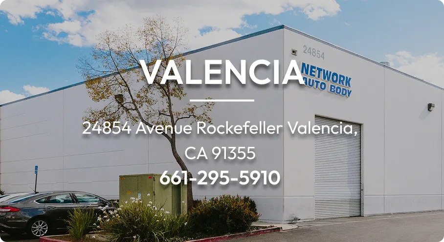 Network Auto Body Valencia location at 24854 Avenue Rockefeller, Valencia, CA 91355 providing expert auto body services.